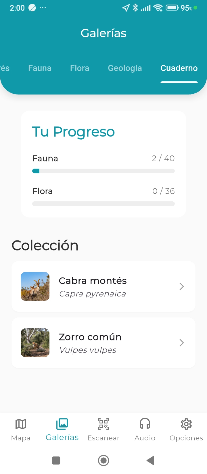 Cuaderno de especies con progreso