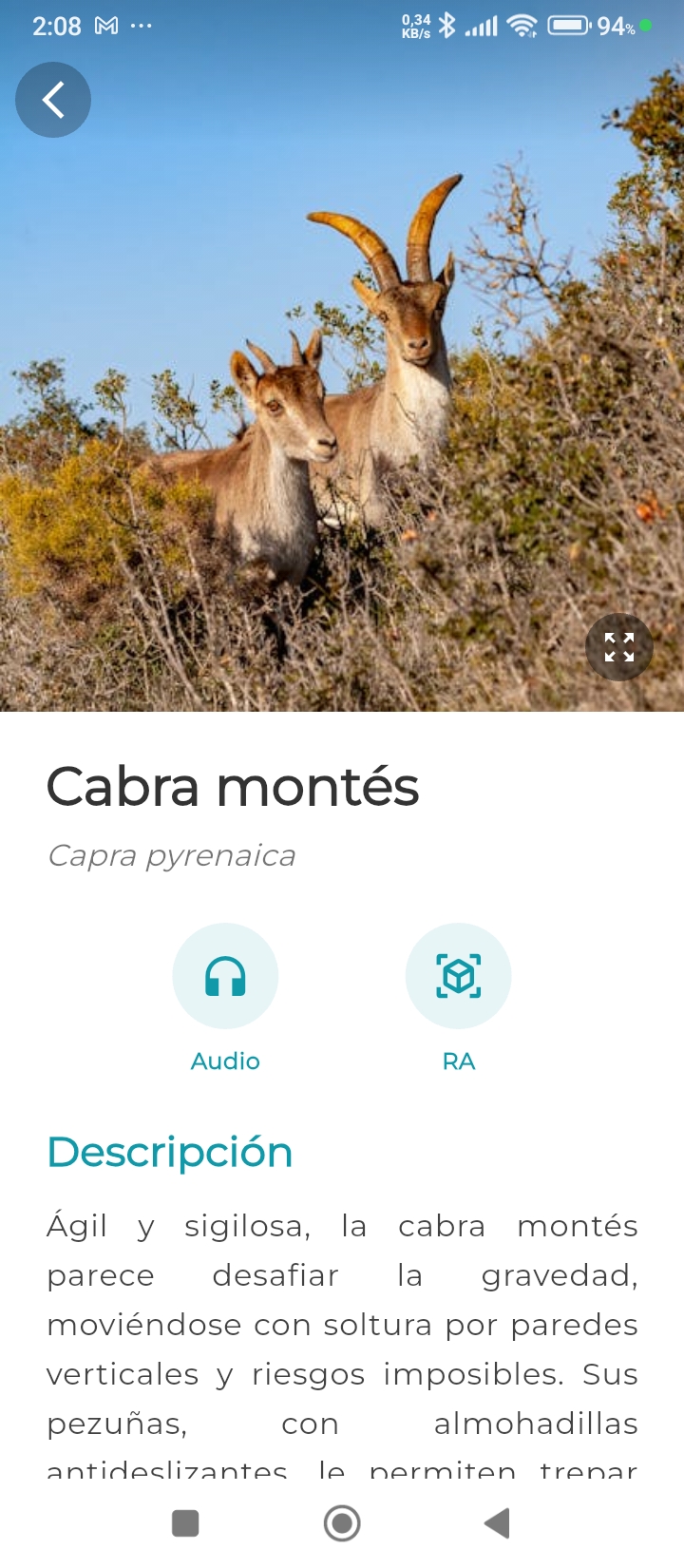 Ficha de especie con Realidad Aumentada