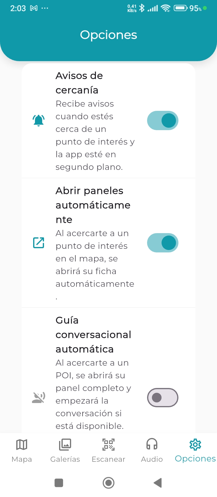 Pantalla de opciones