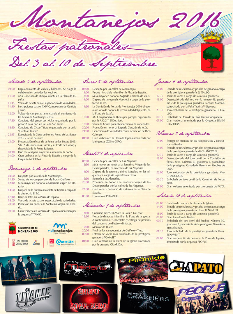 Cartel Fiestas Patronales Montanejos 2016